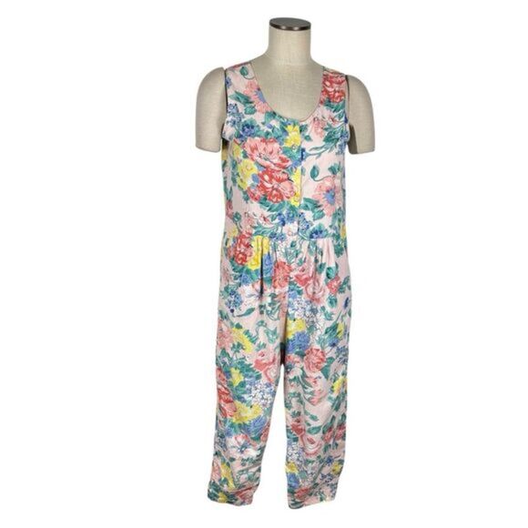 Vintage Pants - Vintage The Eagle's Eye Floral Jumpsuit Playsuit 80s 90s Shabby Chic Cotton S